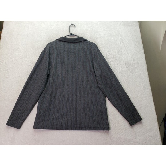 Crazy Horse Sweater Mens Medium Gray Striped Knit Long Casual Sleeve Collared - Picture 2 of 8